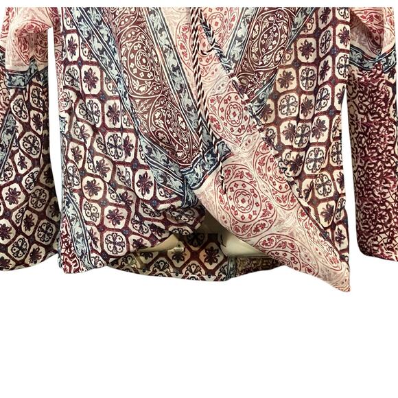 Venus Women's Multicolor Boho-Inspired Print Surplice Neckline Sheer Blouse SZ M - Picture 4 of 11